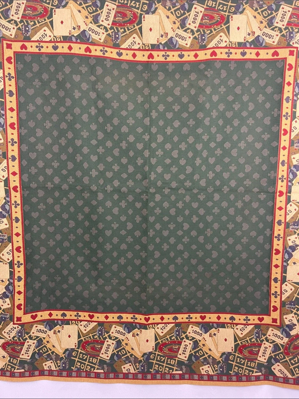 Vintage Playing Card Tablecloth 59x59” Brocade Jewel Tones Poker Bridge Cards